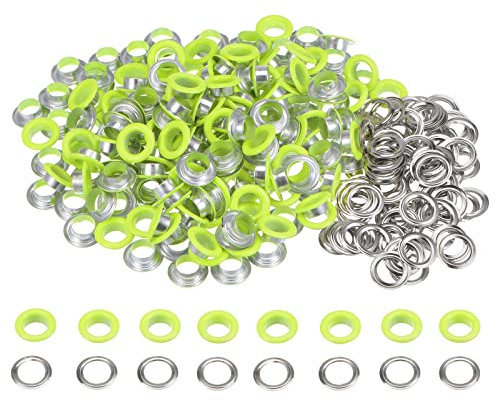 sourcing map Set di 200 occhielli rotondi colorati da 8 mm con foro da 1/3, occhielli in metallo con rondelle, per scrapbooking, scarpe, vestiti, pelle, tela, verde neon