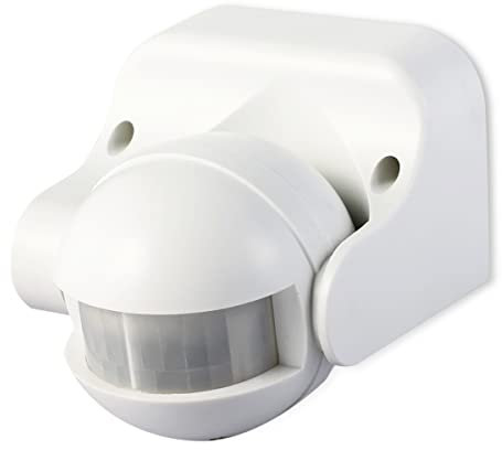 ARUM® Détecteur de Mouvement Mural Infrarouge Extérieur Blanc pour Éclairage - Distance Détection 12 m en Champ Libre - Angle 180° - IP44