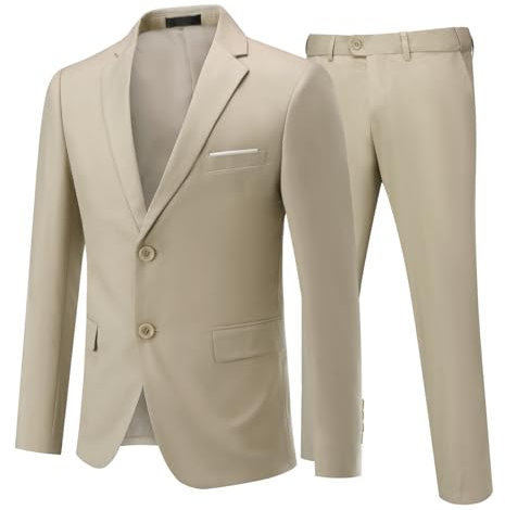 Allthemen Abito da Uomo 2 Pezzi Completo da Sposa Slim Fit a Due Bottoni Abiti da Lavoro Blazer Giacche Casual Pantaloni Beige Grigio XL