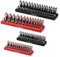 CASOMAN 4PCS Socket Tray Set, Black & Red, 3/8 & 1/4Drive, Deep and Shallow Socket Holders and Socket Organizer Tray for Toolbox, Holds 52 SAE & 58 Metric Sockets