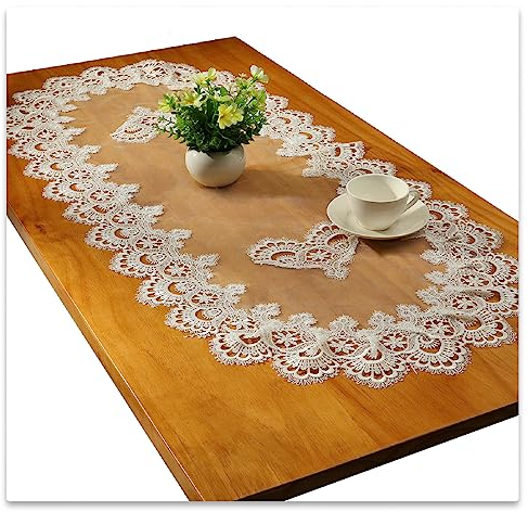Spitze Oval Tischläufer Gestickte Tischdecke Spitze Deckchen Deckchen Oval Decke Handtuch Für Wohnzimmer Schrank Couchtisch, 40x90cm, Weiß