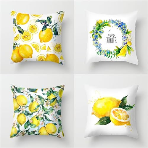 Kissenbezug 40x40cm 4er Set Gelb Quadratische Zitrone Einfachheit Weich Sommer Outdoor Kissen für Wohnzimmer Sofa Schlafzimmer Bett Büro Auto Stuhl Garten Terrasse Dekorativen Zierkissenbezüge LY-233