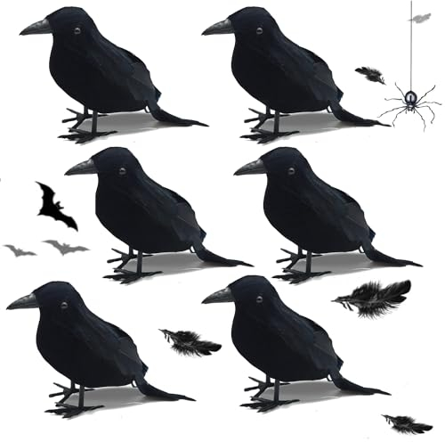 FaJoek Halloween-Schwarze Krähe, 6 PCS Rabe Prop, Halloween Krähe Requisiten, Halloween Krähen Dekoration, Schwarzer Rabe Deko, Krähen Requisite Horror, Realistische Feder Krähen, Horror Party Deko