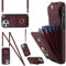 Ykerey Case for iPhone 13 mini Case with Lanyard and Ring Kickstand PU Leather Shockproof Case Card Slots Necklace Crossbody Wallet Flip Folio Case for iPhone 13 mini, Dark red