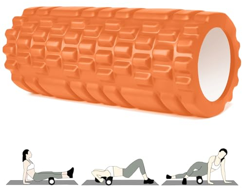 Faszienrolle, Vylaier Foam Roller 33x14 cm, Standard Mittel-Hart, faszienrolle wirbelsäule Tiefenmuskelmassage, Massagerolle für Pilates, Yoga, Sport (Orange)