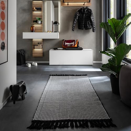 Schöner Wohnen Kollektion Teppich inkl. GRATIS Antirutschunterlage - aus 100% recycelter Baumwolle – bei 30°C waschbar – Teppich Wohnzimmer, Schlafzimmer - 160x230 cm schwarz