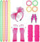 RosyFate 80er Jahre Outfit Damen, Kostüm 80er Jahre Damen, Netzhandschuhe Pink, Stulpen Pink, Stirnband, Halskette, Armband, Ohrringe, 80 Jahre Outfit Damen Neon