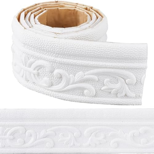 CRASPIRE Borde de Espuma Flexible Autoadhesivo de 82 x 3 Pulgada Moldura Corona Blanca Borde Papel Tapiz para Despegar Y Pegar Pared Decorativo Adhesivo 3D Zócalo Espuma