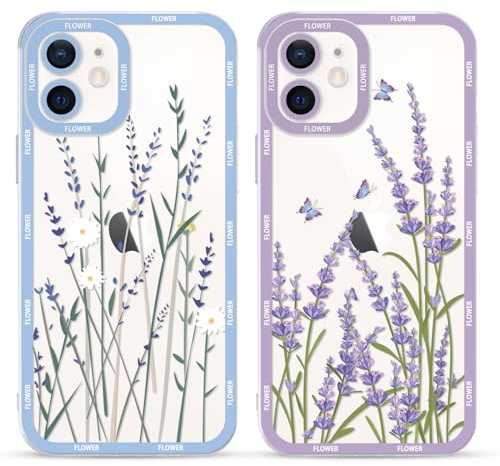 Yoedge 2 Stück Handyhülle für iPhone 12 Mini Hülle, Süße Blumen Muster Design Mädchen Aesthetic Handyhülle Dünn Weich Durchsichtig Silikon TPU Kameraschutz Stoßfest Schutzhülle für iPhone 12 Mini 5,4