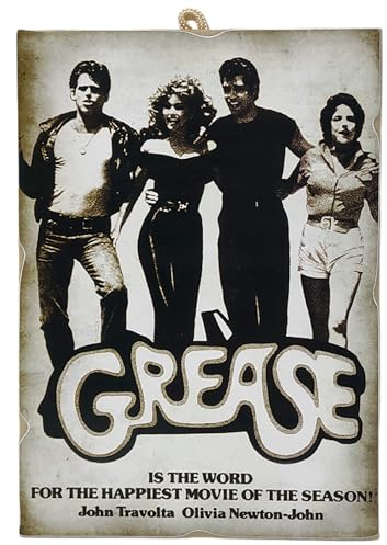KUSTOM ART Bild Serie Poster Film Celebri Grease mit John Travolta und Olivia Newton-John Druck auf MDF-Holz 25 x 18 cm