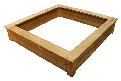 Clamaro 'Beach' Holz Sandkasten 170 x 170 cm extra stabil aus Fichte Massivholz Bohlen (28mm stark, imprägniert), Sitzumrandung mit abgerundeten Kanten, verzinkte Schrauben - 100% Made in Germany