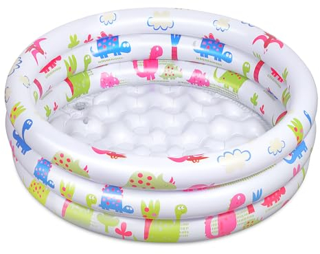 Jiosdo Planschbecken Baby, 90×26cm Aufblasbares Planschbecken für Kinder, 3-Ring Kinderpool Babypool Kinderplanschbecken Rund Schwimmbecken Familie Pool Aufblasbare Badewanne für Kleinkind(Weiß)