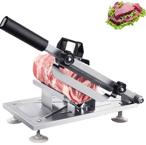 Stainless Steel Meat Slicer,Meat Beef Lamb Roll Meat Cheese Food Slicer, Vegetable Slicer with Spare Blade,Thin Thickness Range: 0.3-8MM,Silver