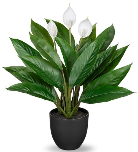 Briful 20 Tall Artificial Plants in Pot Anthurium Fake Plants, Decorative Artificial Plant Calathea Bushy with 22 Leaves in Plastic Pot for Home Bathroom Decor, Height 51CM, White Green