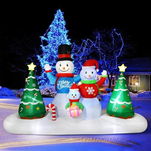 Beinhome 240CM Gonfiabili Natale Pupazzi di Neve Alberi di Natale Decorazioni per Esterni, Gonfiabili Natalizi Giganti con Luci LED Incorporate per Decorazioni da Giardino Patio Festa Prato