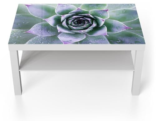DEQORI Glastisch | weiß groß 90x50 cm | Motiv Taufrische Symmetrie | ausgefallener Beistelltisch aus Glas | Hochglanz Couchtisch fürs Wohnzimmer | moderner Couch Tisch mit Design