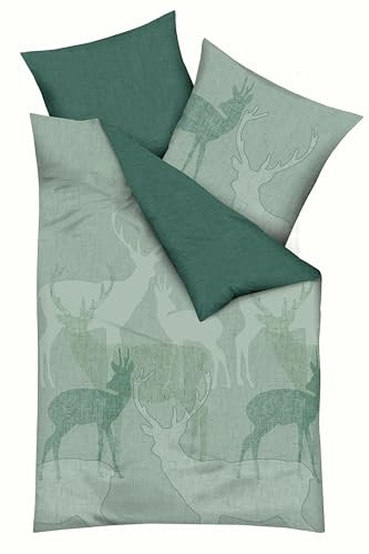 Kaeppel Bettwäsche Hirsche Feinbiber Wendedesign (478) (Smaragd 478-588, 1 x 80x80 + 1 x 135x200 cm)