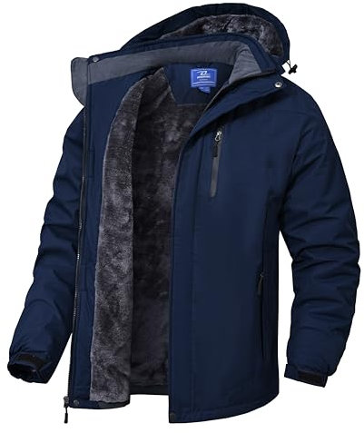 Zoofly Herren Winterjacke Warme Gefüttert Skijacke Wasserdicht Funktionsjacke Verdickt Snowboardjacke Fleecejacke Mit Kapuze Männer Dunkelblau-M