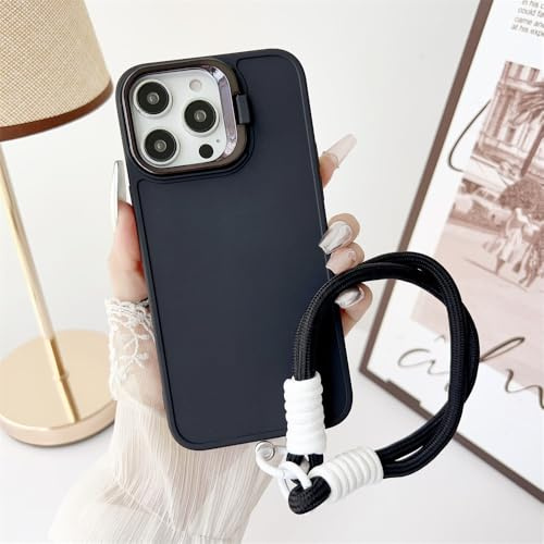 ADKOT Étui de Protection pour Objectif de téléphone avec dragonne et dragonne pour iPhone 15 Pro Max 14 13 12 11 X XR XS 7 8 Plus SE, Coque en Silicone Souple, Noir, pour iPhone 15ProMax