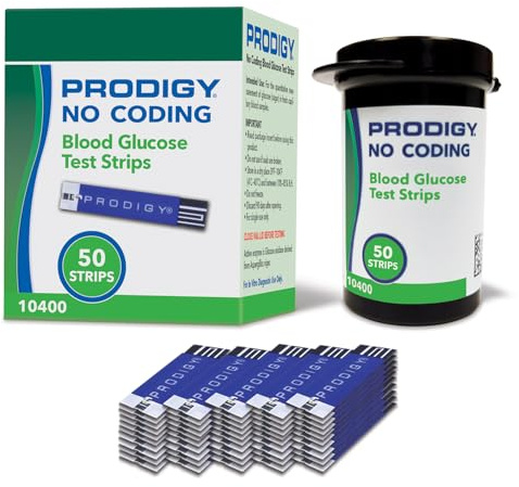 PRODIGY 10400 No Coding Blood Glucose Test Strips for Diabetes, Box of 50 Strips, Compatible with PRODIGY AutoCode, Pocket & Voice Blood Glucose Monitoring Systems