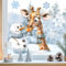 Sunnywall Fensterbilder Winter für Kinder Tiermotive in Winterszene als statisch haftende Fenstersticker, WIEDERVERWENDBAR (Giraffe, A2 Bogen)