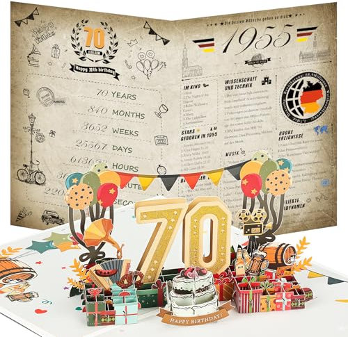 Joyoldelf 70. Geburtstagskarte, 1955 Jahrgang Zeitung Geburtstag Karte, 3D Pop Up Grußkarten mit Umschlag, Vintage Geburtstag Geschenke für Mann und Frau