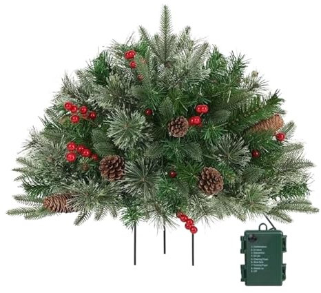 16 In Faux Christmas Tree Planter Filler With Lights | Holiday Planter Filler,Outdoor Light Up Planter Filler,Battery Operated Holiday Home Decor,Unusual Christmas Planter For Outdoor&Indoor