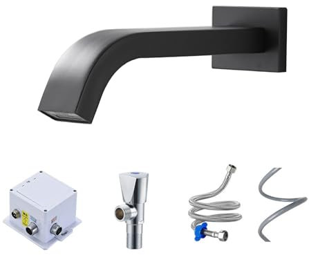 Robinet À Capteur Automatique Noir Robinet Automatique À Montage Mural Robinet En Cuivre Alimenté En Courant Continu Robinets De Salle De Bains Robinets Muraux, Maison, Commercial(Cold water)