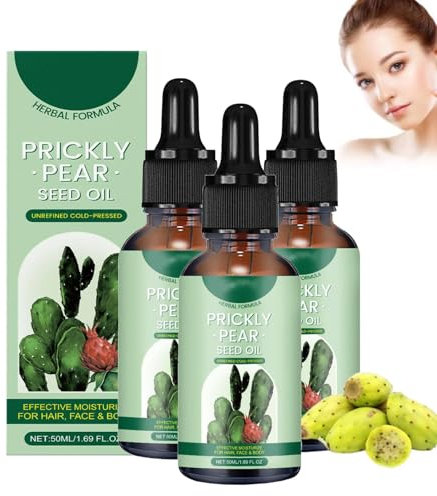 Kaktusfeigenkernöl Bio Kaltgepresst, Anti-Aging-Öl gegen Falten und Augenringe, Natürlich Kaltgepresstes Kaktusfeigenöl-Gesicht, Körper, Haare, zur Straffung Befeuchtung für Alle Hauttypen (3PC, 50ml)