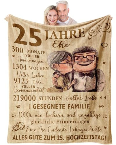 YESTUTI Silberhochzeit Geschenk, 25 Hochzeitstag Geschenk für Sie/Ihn, Geschenke zur Silberhochzeit 25, Silberhochzeit Geschenkideen für Fraiem Paare, Silberhochzeit Deko zum 25 Jahre Decke 200x150CM