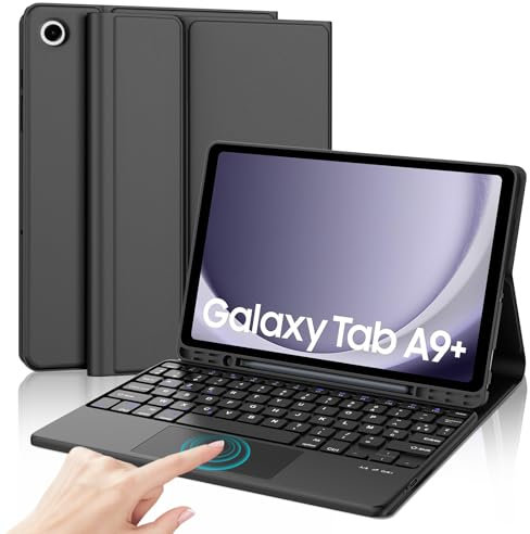 IVEOPPE Étui Clavier pour Samsung Galaxy Tab A9 Plus 11 Pouces 2023, Bluetooth Magnétique Amovible Coque avec Pavé Tactile, Samsung Tab A9 + AZERTY Français Clavier Coque, Noir