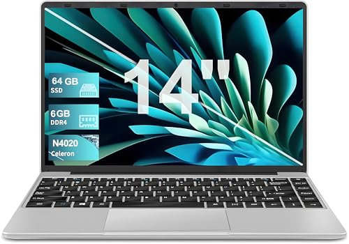 NOTODD Ordenador Portátil Win 11 Pro con 5G WiFi, Portátil 14 Pulgadas 6GB RAM 128GB SSD Expansión SSD 1TB, BT 4.2 3.0 Transmisión Puerto 1920 * 1080 FHD Portatiles Buenos-Plata