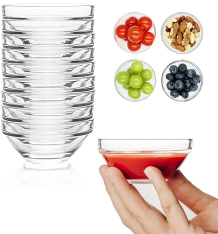 BGHEOUYV 3in 2.5oz Mini Glass Bowls, Small Prep Bowl, 10 Pack Dipping bowls, Sauce Bowls for Spice, Ramekins, Snack, Candy, Dessert, Ice Cream