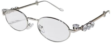 Kelisdi Hip-Hop-Sonnenbrille mit Strasssteinen, stilvolle dekorative Augenbrille, ovaler Rahmen, Metall, Live-Show-Party, Foto-Requisiten