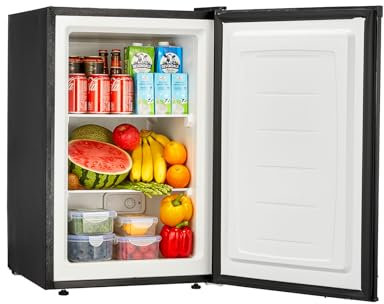 FOHERE Upright Freezer, 85L, 3-Tier Shelves, -22℃ to 10℃ Thermostat, Silent 45dB, Compact for Kitchen/Dorm/Office (80.5x53x53cm) 2 Years Warranty, Black