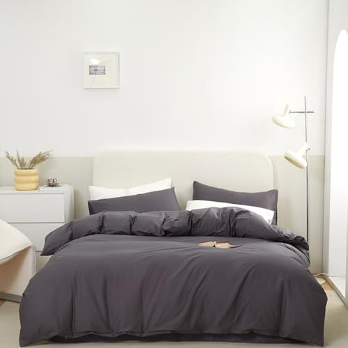 KLUOT Bettwäsche 160 x 210 cm Bettbezug 100% Baumwolle Dunkelgrau | 100% Baumwolle Einzelbett Deckenbezug Leichtgängiger Reißverschluss weiche und komfortable Ganzjährige Baumwollbettwäsche