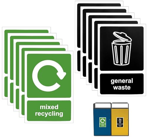 10PCS Recycling Bin Stickers Self Adhesive General Waste Sticker Waterproof Bins Labels 100x150mm Removable Recycling Signs for Indoors Outdoors Kitchen Office