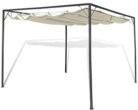 Gartenpavillon mit Rechteckiger Stahlrahmen, Camping Gartenlaube mit Versenkbarem Dach für Hinterhof Terrasse, Creme 300 x 300 x 230 cm Polyester