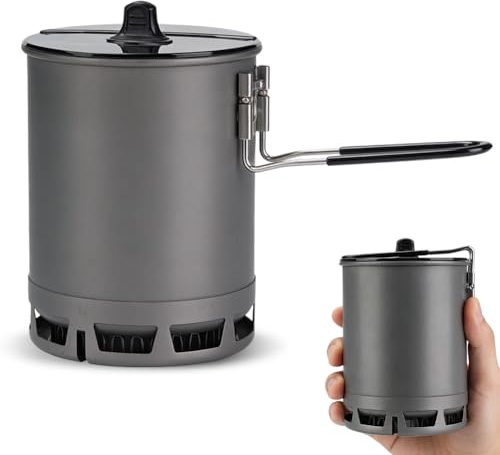 Campingtopf, Camping-Topf, mit Klappgriff, mit Wärmetauscher, 600ml | Outdoor Picknick Topf, Tragbarer Wasserkocher, Leichtes Campinggeschirr für Picknick, Wandern, Kochgeschirr, Camping
