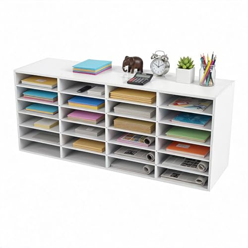 Dokumentenablage A4 24-Fach aus PVC, Stabile Briefablage & Büro Organizer für Schreibtisch, Stapelbare Ablagefächer als Papiersortierer für Büro, Home Office Oder Schule (Weiß)