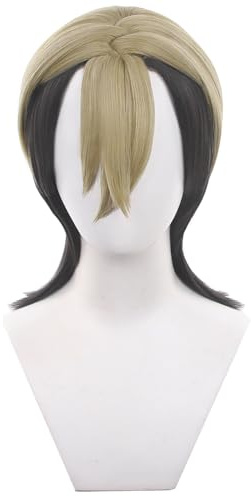 Cosplay Perücke für Anime GCAKT Zanka Rollenspiel Perücke in Blond und Schwarz aus Kunsthaar für Halloween Kostümpartys, inklusive kostenloser Perückenhaube