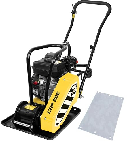 Güde GRP 80E Rüttelplatte - 4-Takt-Motor, 196 Kubikzentimeter Hubraum, 4,1 Kilowatt, 5,5 PS, 42 x 52 Zentimeter Arbeitsplatte, 14 kN Verdichtungsdruck, 20 m/min Vorlauf, Polyurethanmatte, Fahrwerk
