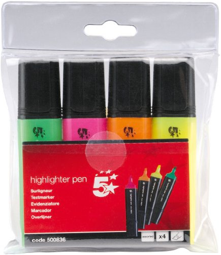 5 Star Highlighters Chisel Tip 1-5mm Line Assorted [Wallet 4] -FST