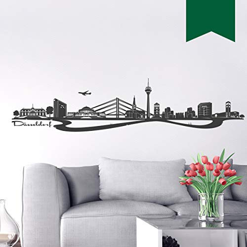 WANDKINGS Wandtattoo Skyline Düsseldorf (mit Sehenswürdigkeiten und Wahrzeichen der Stadt) 220 x 51 cm dunkelgrün - erhältlich in 33 Farben