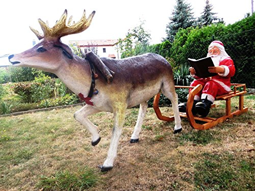 Cudek Figurenhandel XXL Rentier+Schlitten+WEIHNACHTSMANN~Premium DEKO~LEBENSGROSS~2,80 m lang~WEIHNACHTSDEKO~ELCH