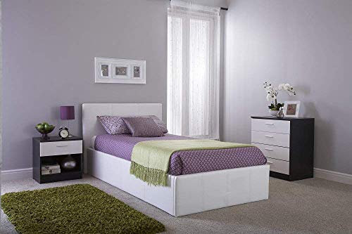 Home Source - Classic Faux Leather Side Lift Small Double 4Ft Ottoman Storage Beds in White
