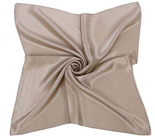 PB-SOAR Damen Mädchen Glänzend Halstuch aus 100% Seide, Seidentuch Seidenschal Schal Bandana Kopftuch Nickituch, 52 x 52cm (Hell Braun)