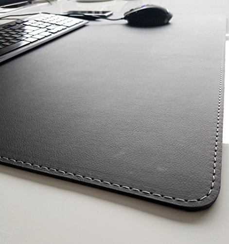 Schreibtischunterlage sanft lux Leder 90 x 50 Schwarz mit Silbergrauer Naht