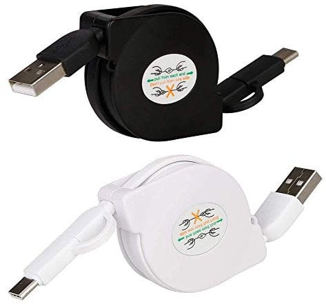 Hipipooo 2-in-1 Micro USB & Type C Cable 3.3Ft/1M Retractable Micro USB & Type C to Type A Sync and Fast Charge Cable Cord for Galaxy S8/S8 Plus, HTC10 and Other Type C & Micro USB Devices (2 pcs)