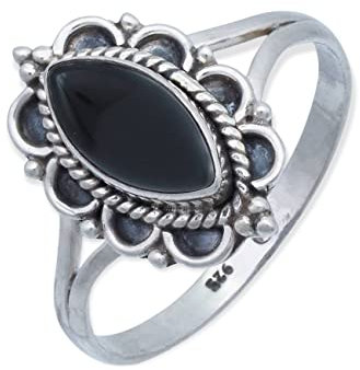 mantraroma Ring Damen Silber 925 Onyx Edelstein schwarz ausgefallen verspielt